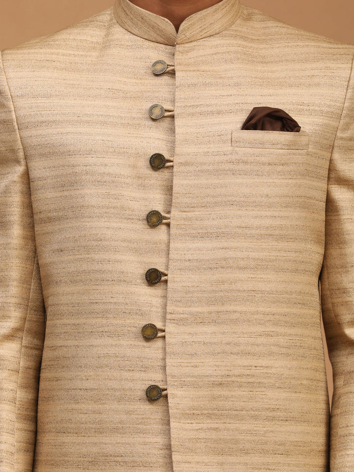 VASTRAMAY Men's Beige Sherwani Only Top