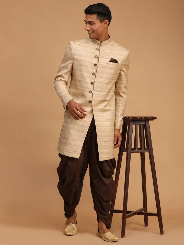 VASTRAMAY Men's Beige Sherwani Only Top