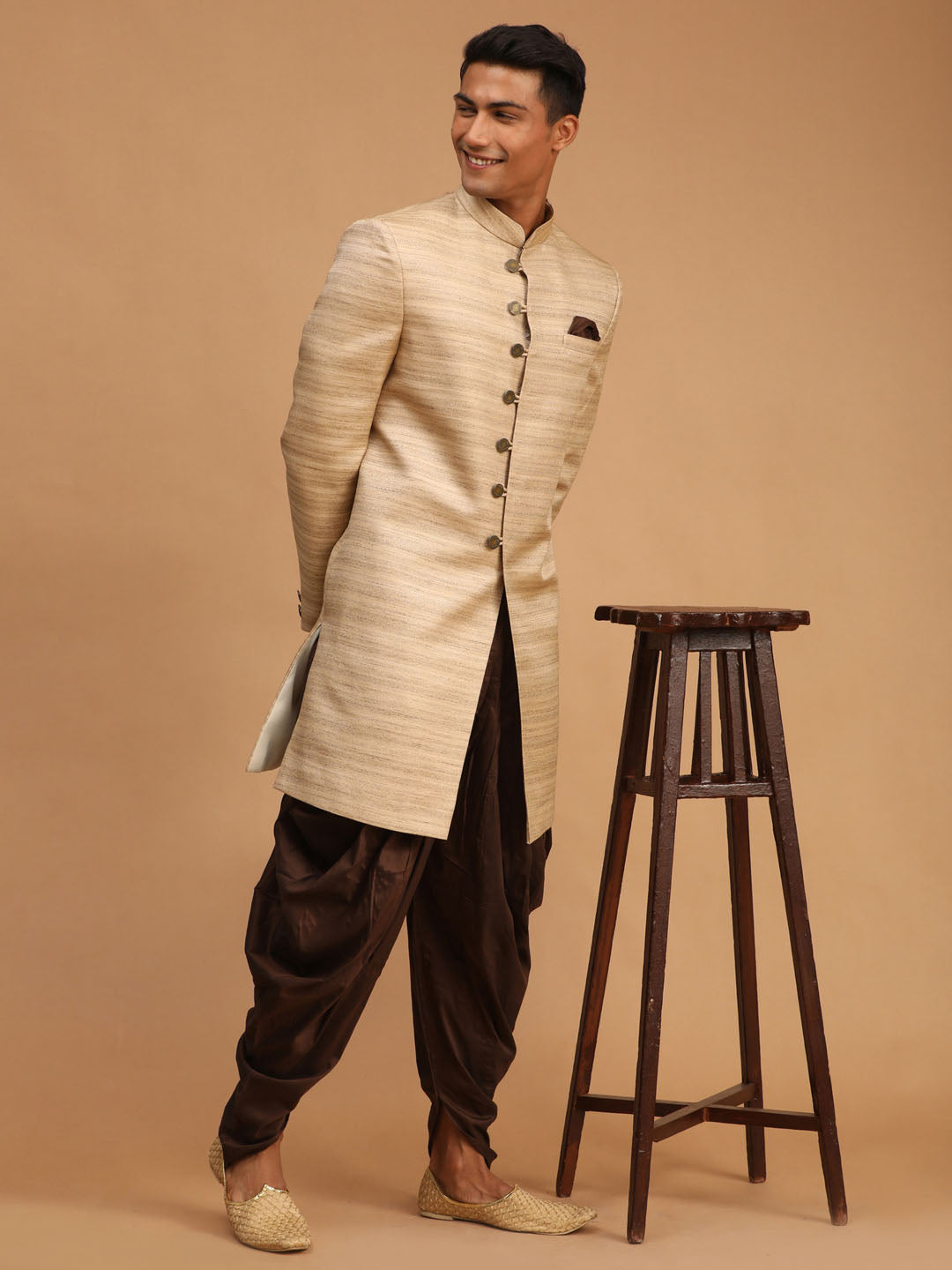 VASTRAMAY Men's Beige Sherwani Set