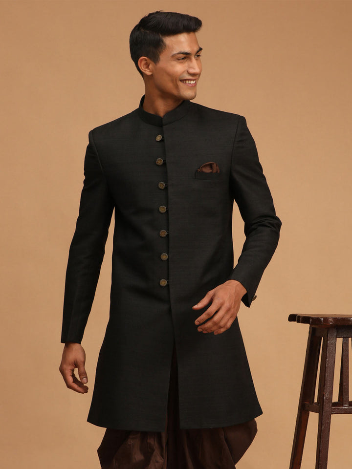 VASTRAMAY Men's Black Sherwani Only Top