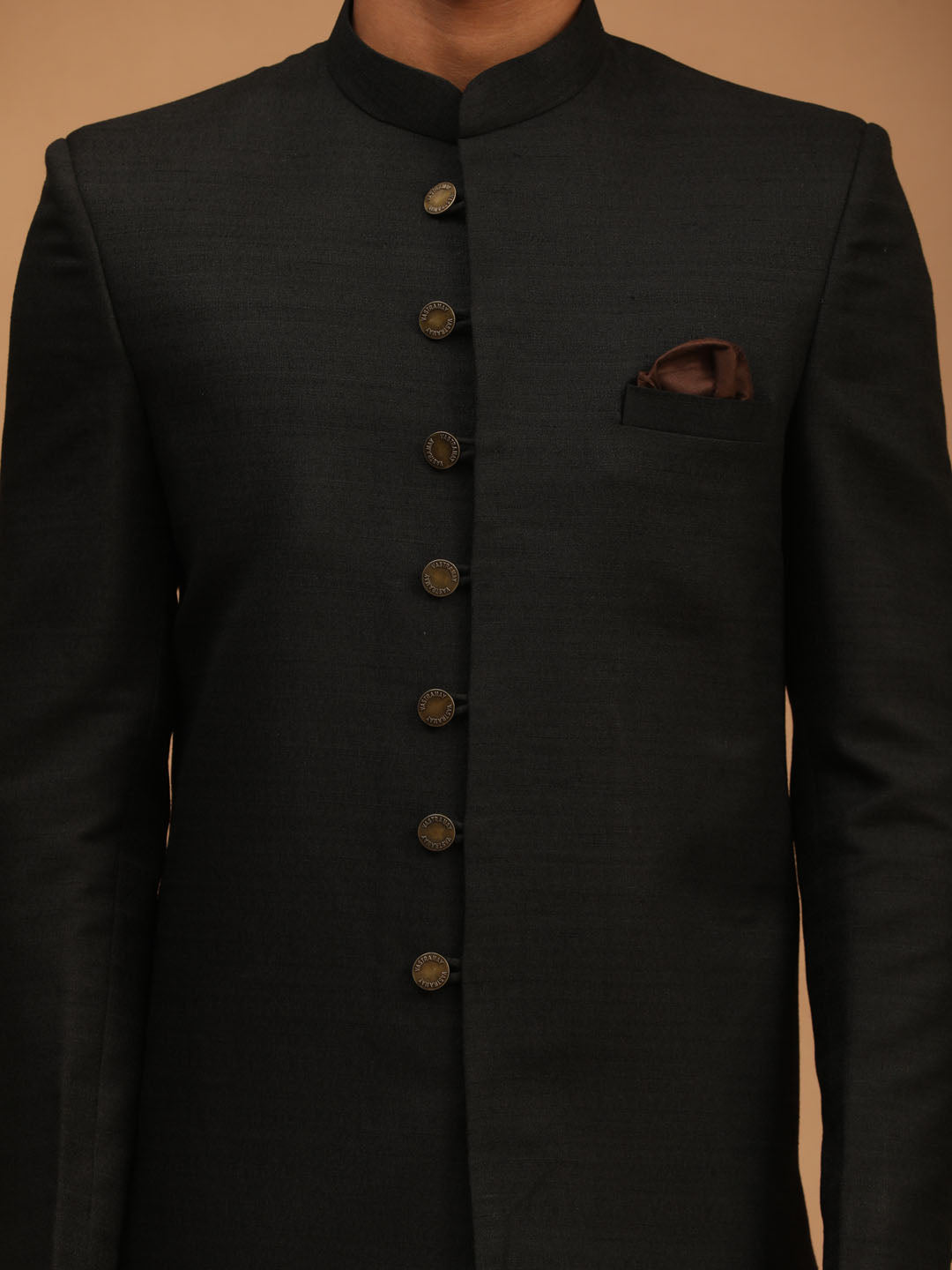 VASTRAMAY Men's Black Sherwani Only Top