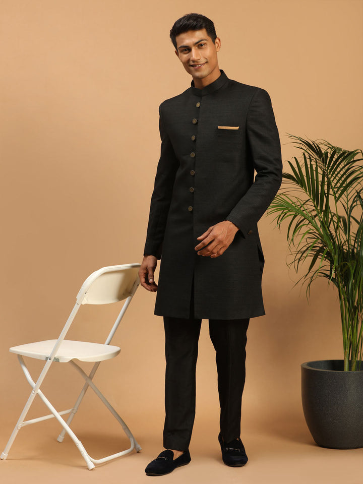 VASTRAMAY Men's Black Sherwani Set