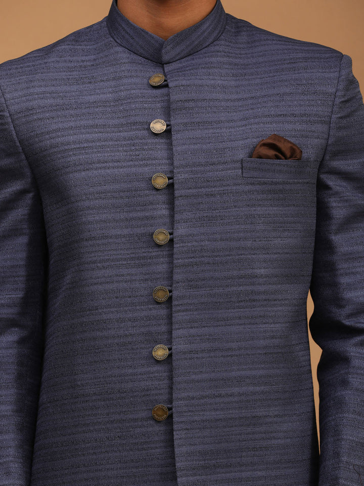 VASTRAMAY Men's Navy Blue Sherwani Only Top