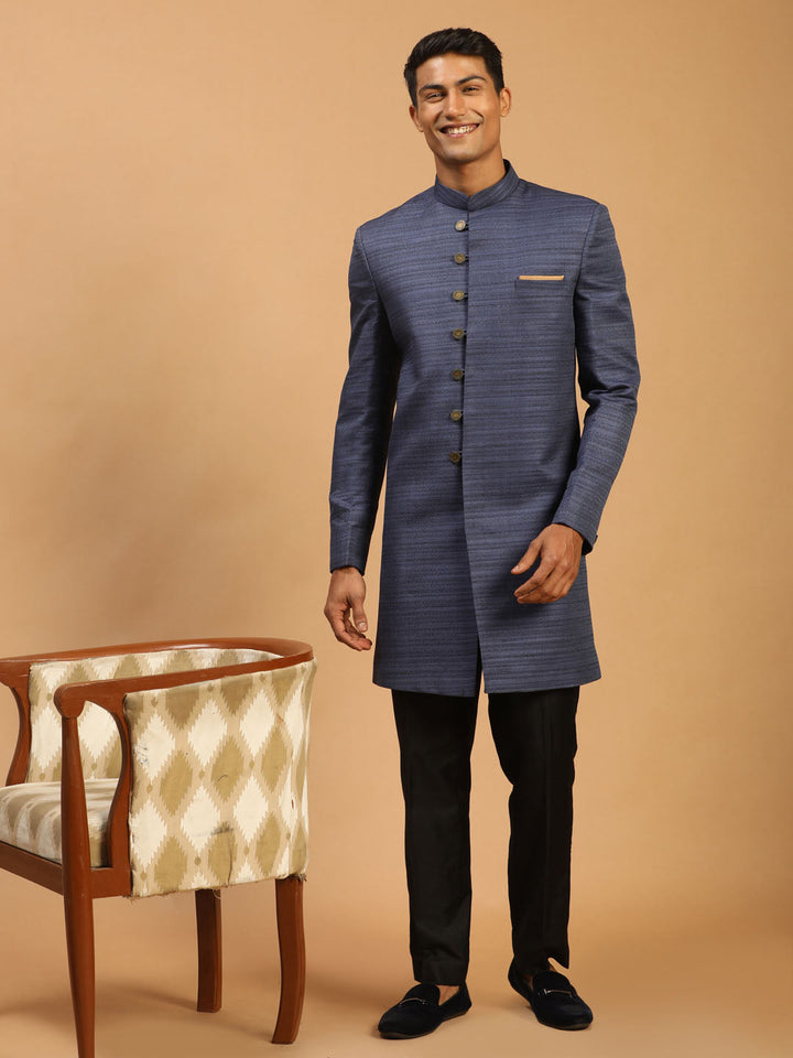 VASTRAMAY Men's Navy Blue Sherwani Set