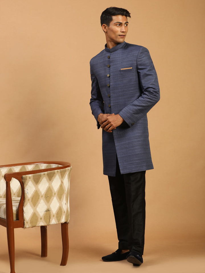 VASTRAMAY Men's Navy Blue Sherwani Set