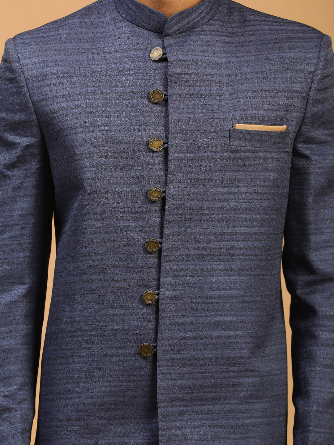 VASTRAMAY Men's Navy Blue Sherwani Set