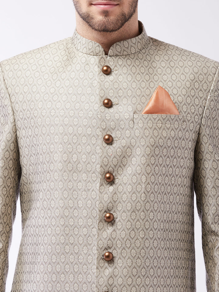 VASTRAMAY Men's Beige Silk Blend Sherwani Only Top