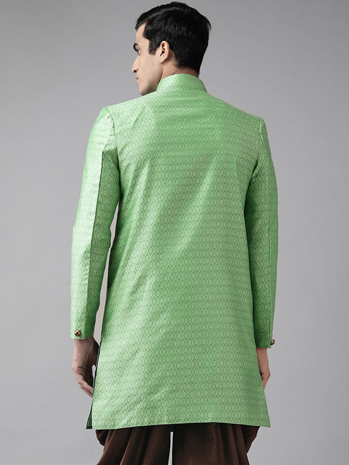 VASTRAMAY Men's Green Silk Blend Sherwani Top