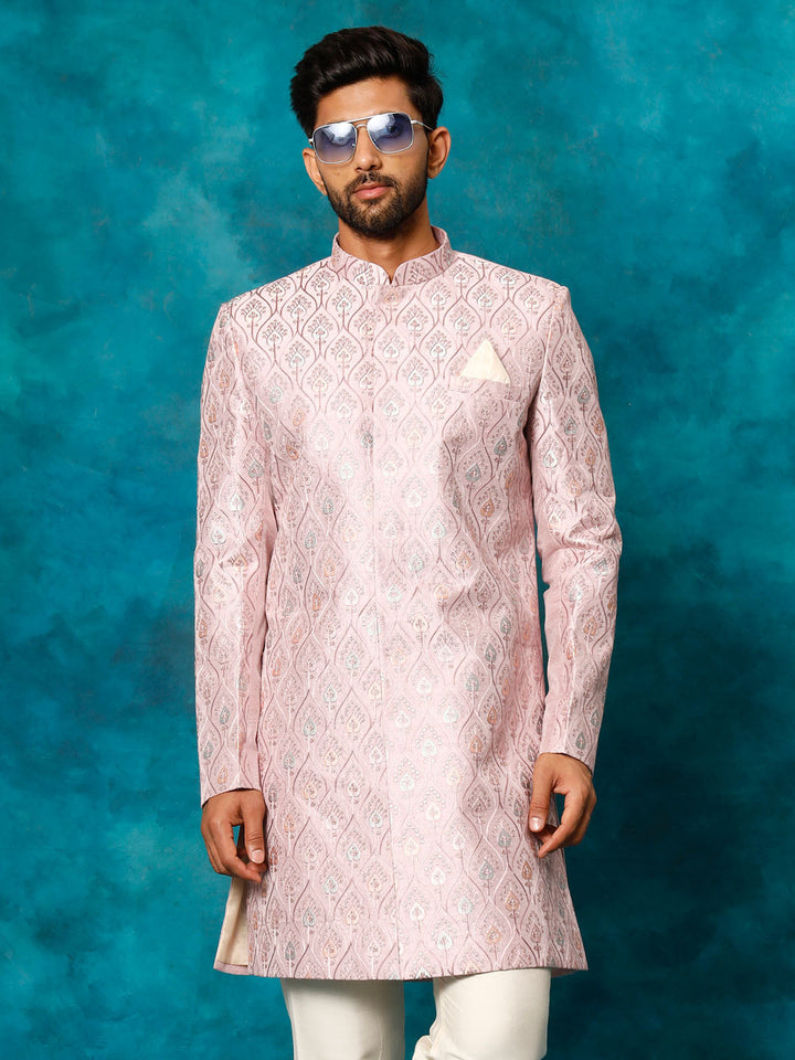 VASTRAMAY Men's Purple Pastel Embroidered Sherwani Only Top