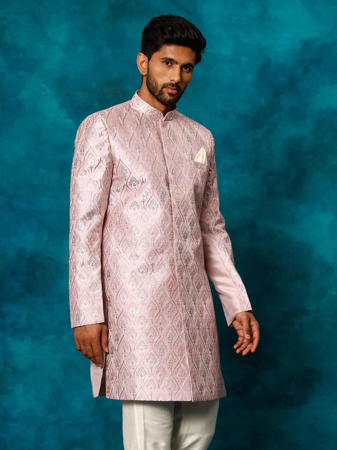 VASTRAMAY Men's Purple Pastel Embroidered Sherwani Only Top