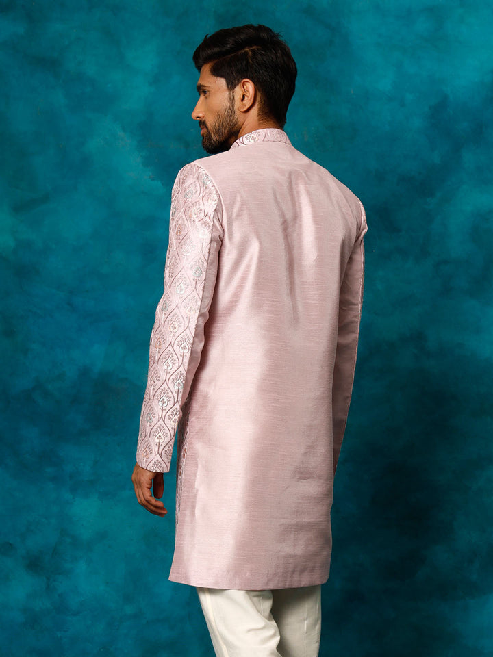 VASTRAMAY Men's Purple Pastel Embroidered Sherwani Only Top