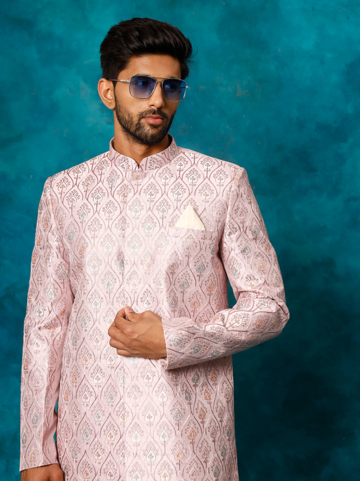 VASTRAMAY Men's Purple Pastel Embroidered Sherwani Only Top