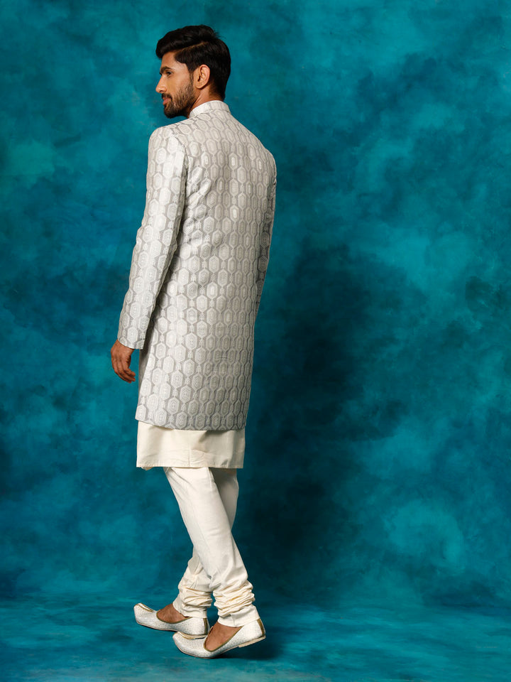 VASTRAMAY Men's Grey Imported Jacquard Indo With Kurta Pyjama Set