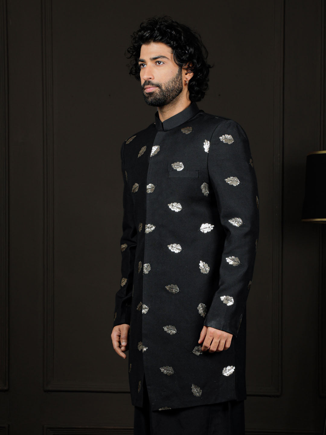 VASTRAMAY Men's Black Viscose Sherwani Only Top