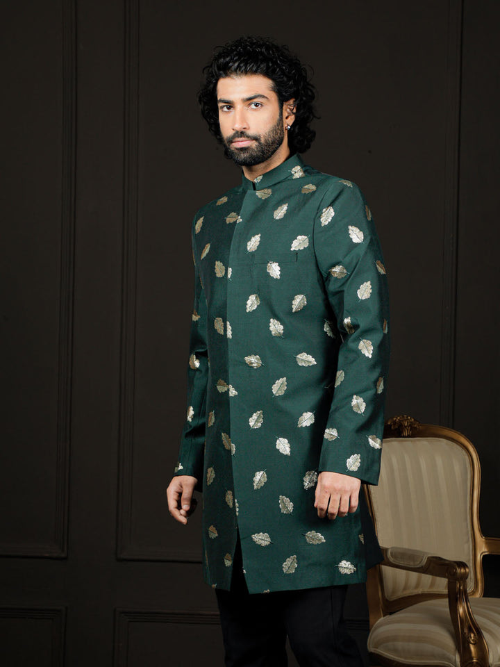 VASTRAMAY Men's Green Viscose Sherwani Only Top