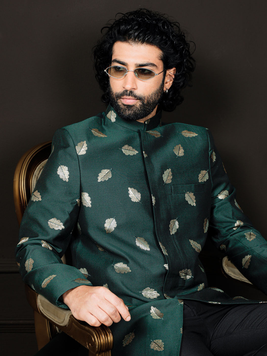 VASTRAMAY Men's Green Viscose Sherwani Only Top - Traditional Indian wedding attire for men in bright green color with intricate detailing