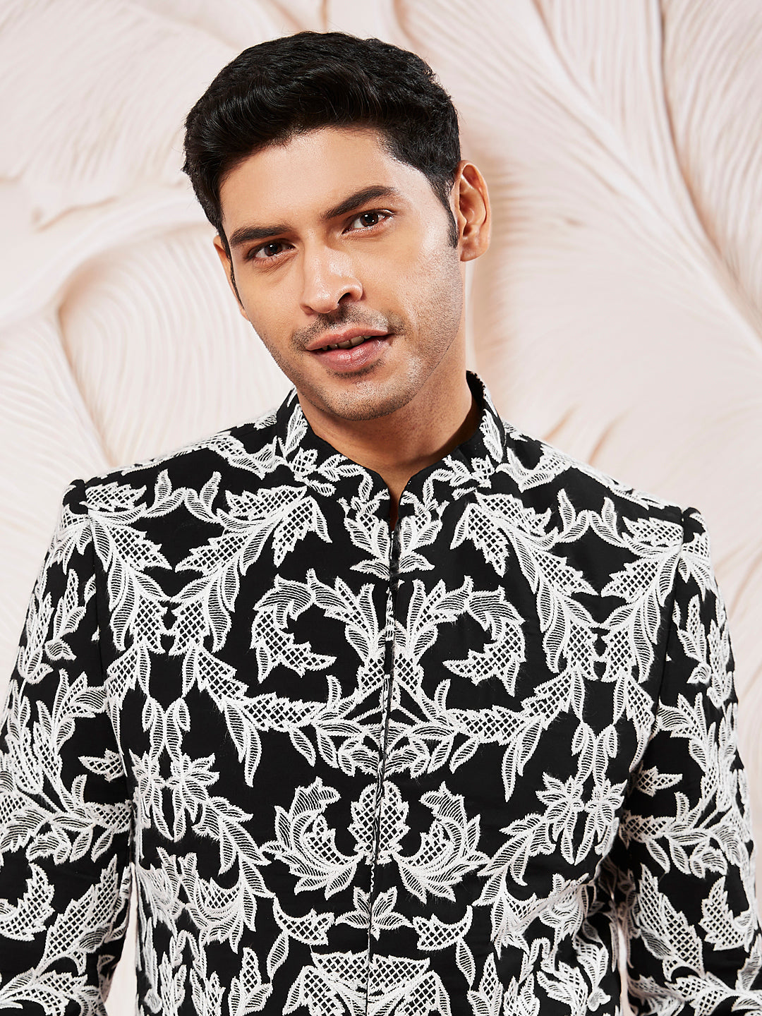 Men's Black Fox Geogette Indo Western And Pant Set