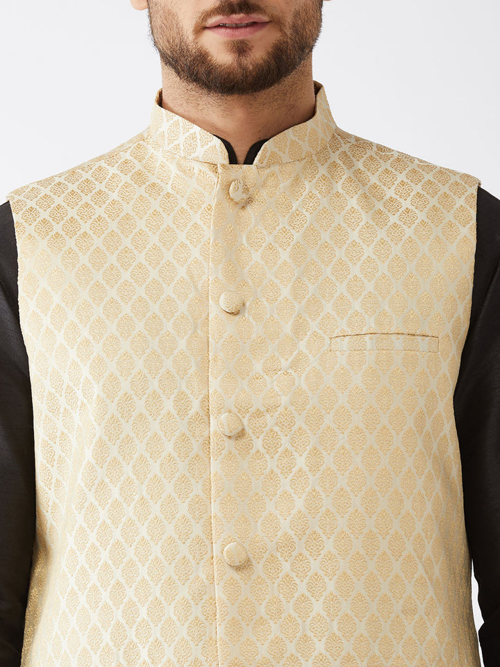 VM By VASTRAMAY Men's Cream Silk Blend Jacket With Curved Kurta Dhoti Set