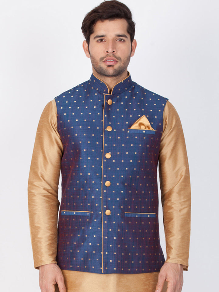 Vastramay Silk Blend Blue and Rose Gold Baap Beta Ethnic Jacket