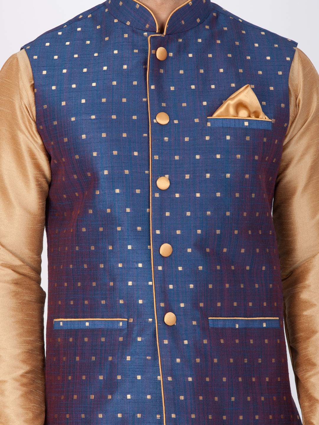 Vastramay Silk Blend Blue and Rose Gold Baap Beta Ethnic Jacket