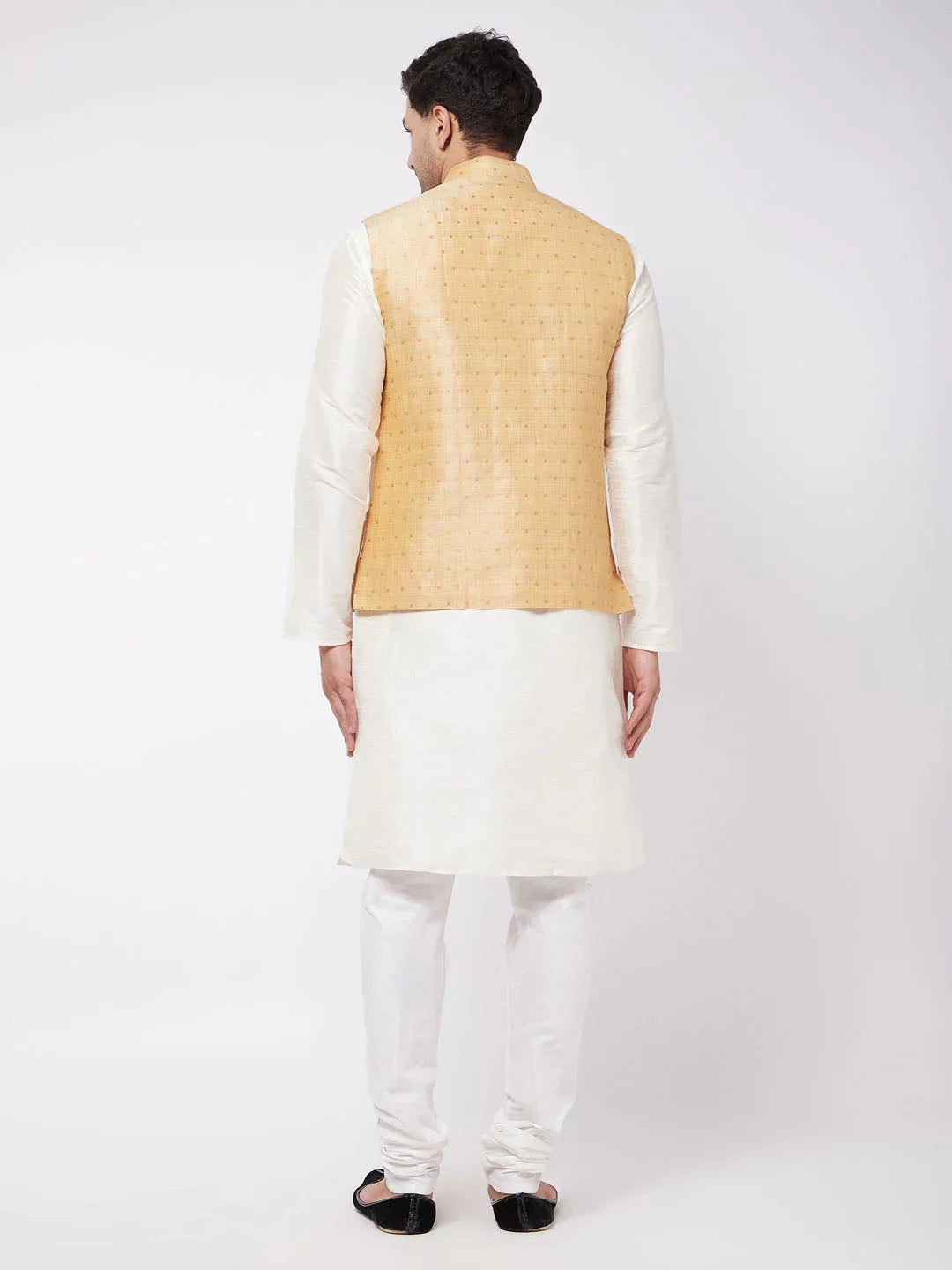 Men's Gold Zari Weaved Jacket With Kurta Pyjama Set