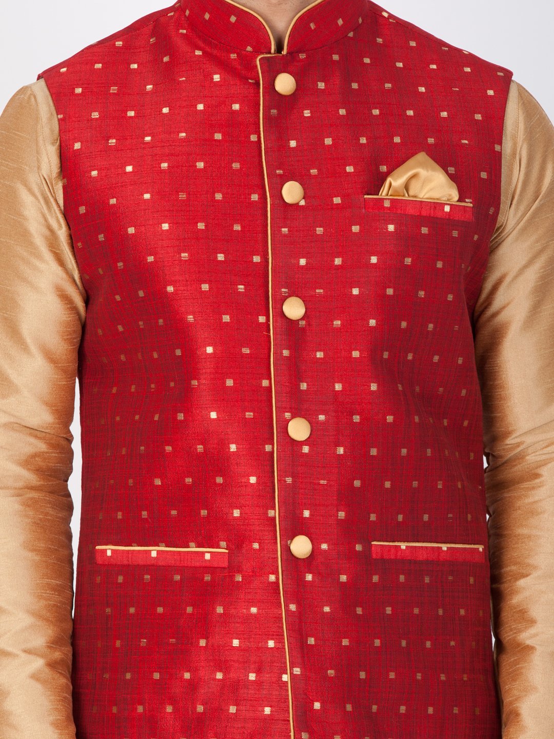 Vastramay Silk Blend Maroon and Rose Gold Baap Beta Ethnic Jacket