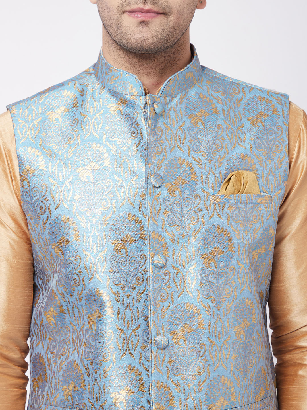 VM BY VASTRAMAY Men's Grey Jacquard Nehru Jacket