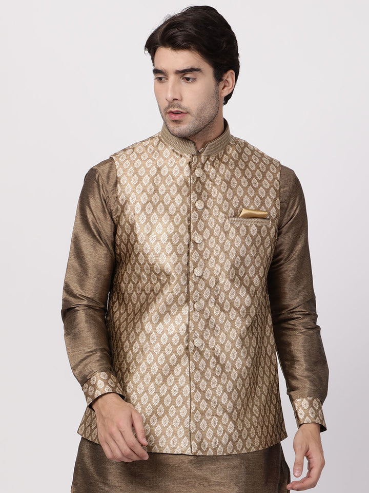 Vastramay Silk Blend Gold Baap Beta Ethnic Jacket