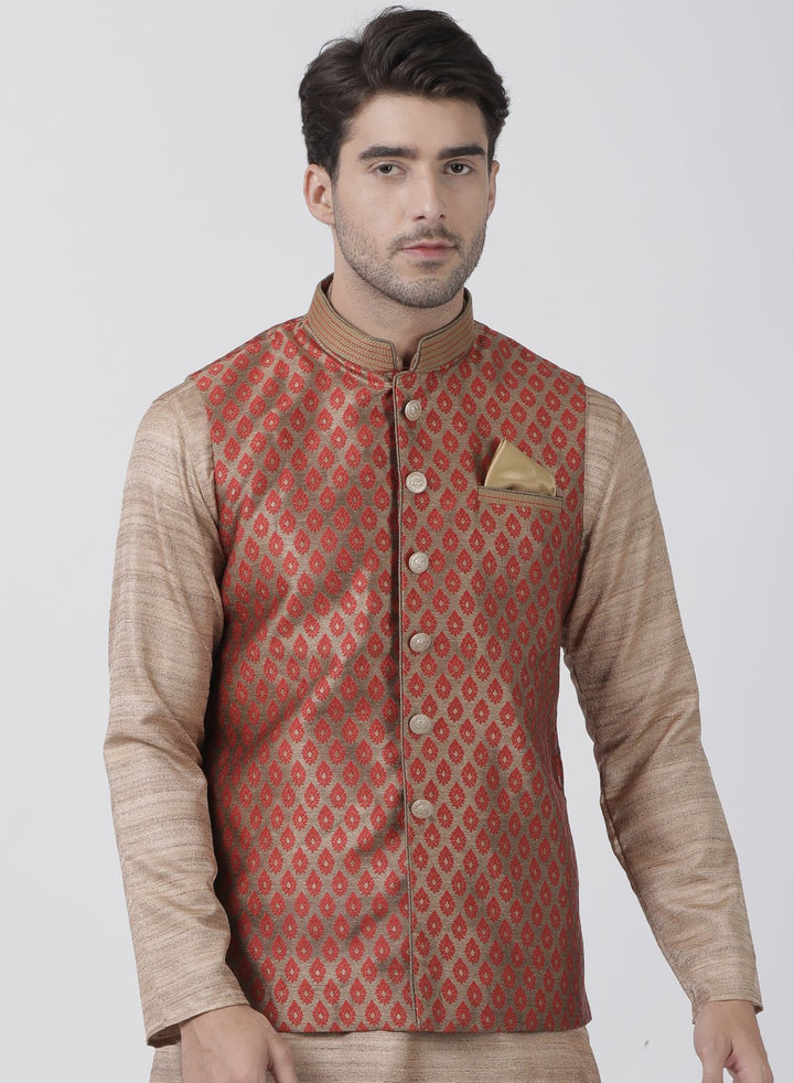 VASTRAMAY Men's Maroon Nehru Jacket