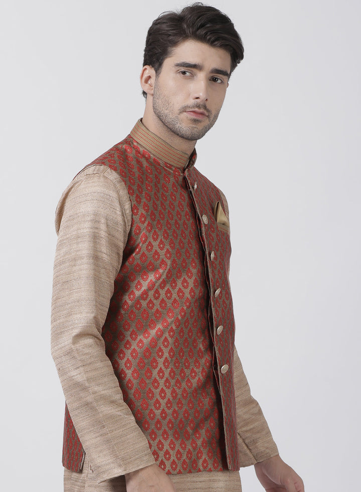 VASTRAMAY Men's Maroon Nehru Jacket