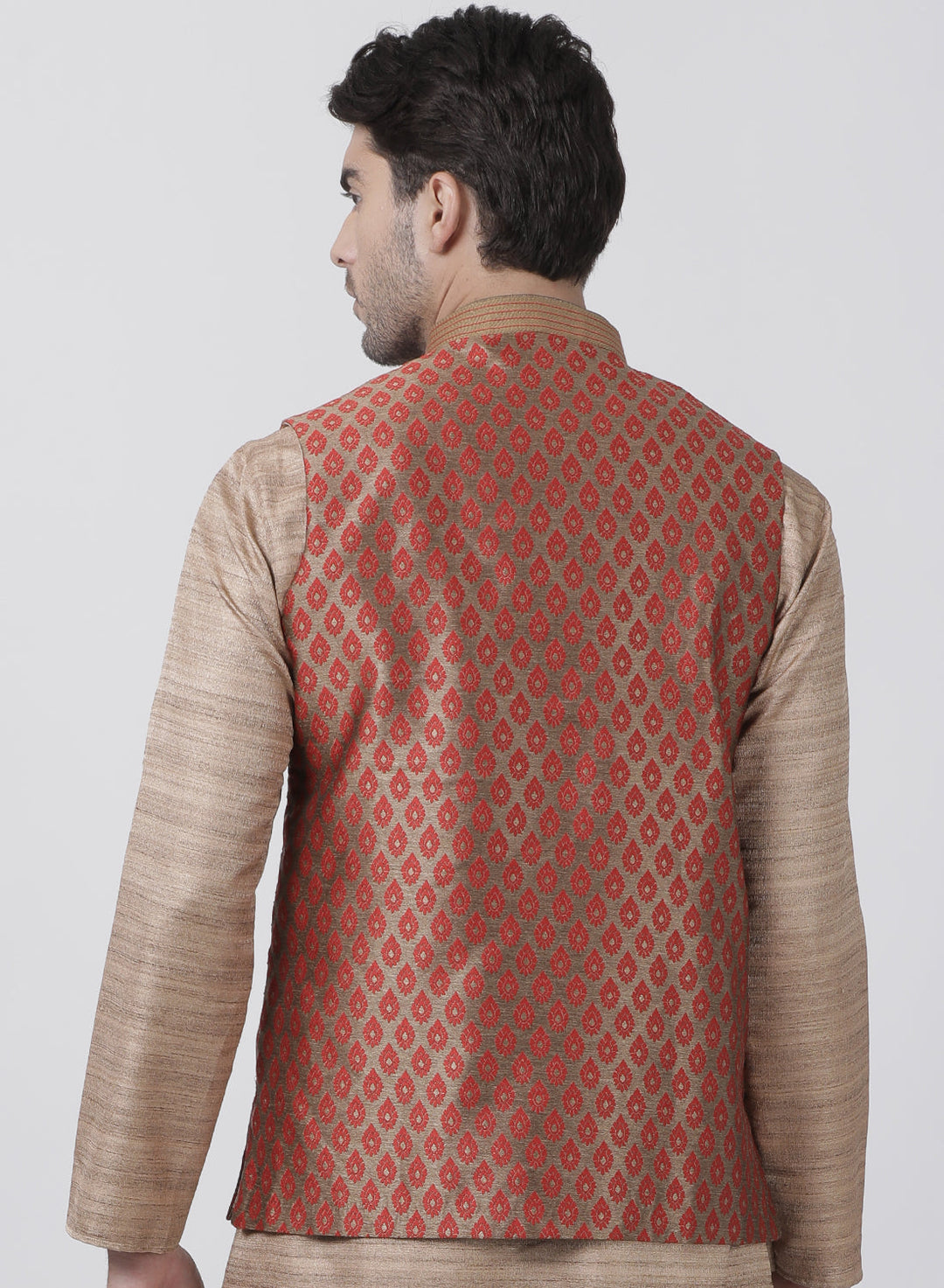 Vastramay Silk Blend Maroon And Gold Baap Beta Ethnic Jacket