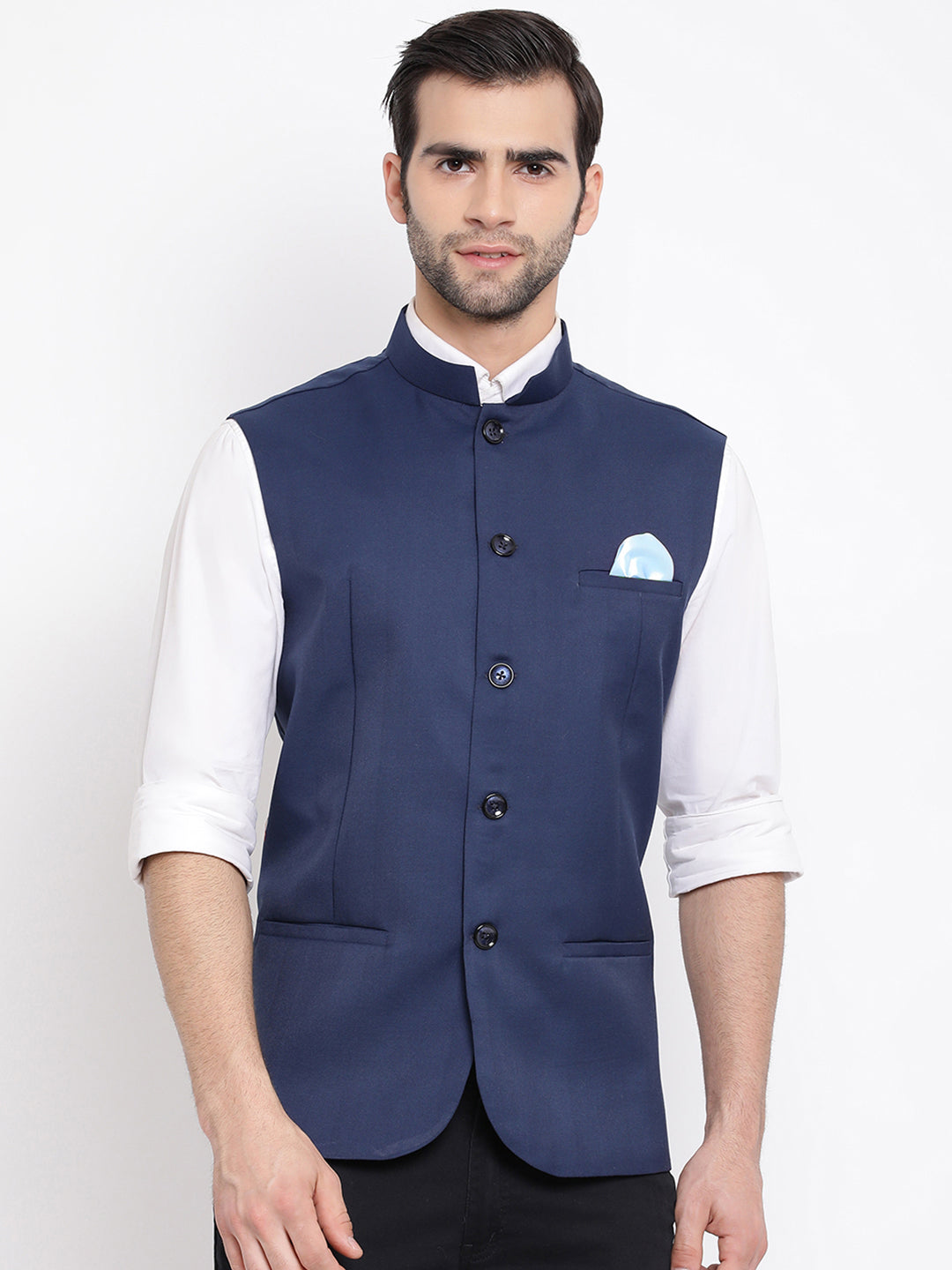 Vastramay Baap Beta Cotton Blend Blue Jacket