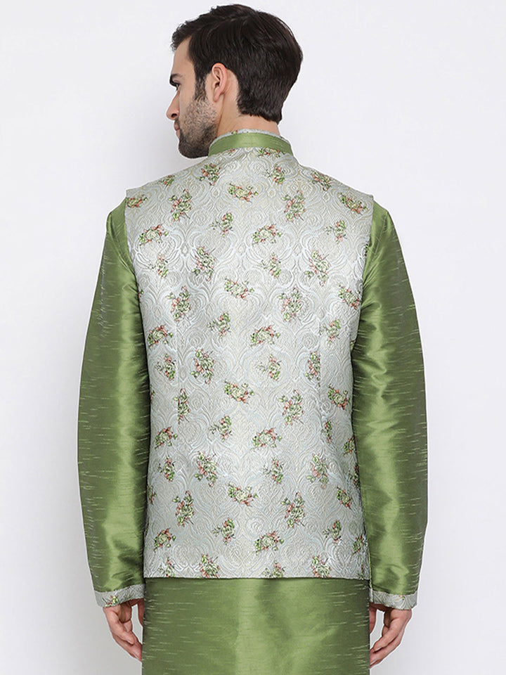 VASTRAMAY Baap Beta Silk Blend Green Jacket