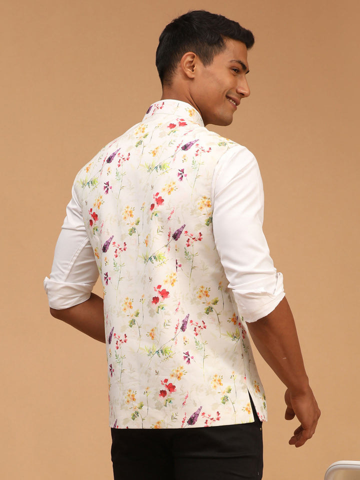 VASTRAMAY Multicolor Base Cream Floral Jacket Baap Beta Set