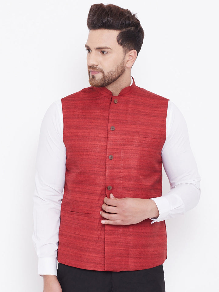 Vastramay Maroon Baap Beta Ethnic Jacket Set