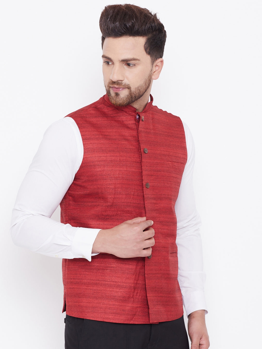 Vastramay Maroon Baap Beta Ethnic Jacket Set