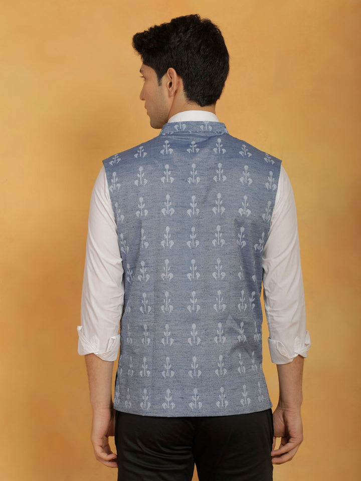  Stylish and Versatile VASTRAMAY Men's Blue Cotton Nehru Jacket for Formal and Casual Wear