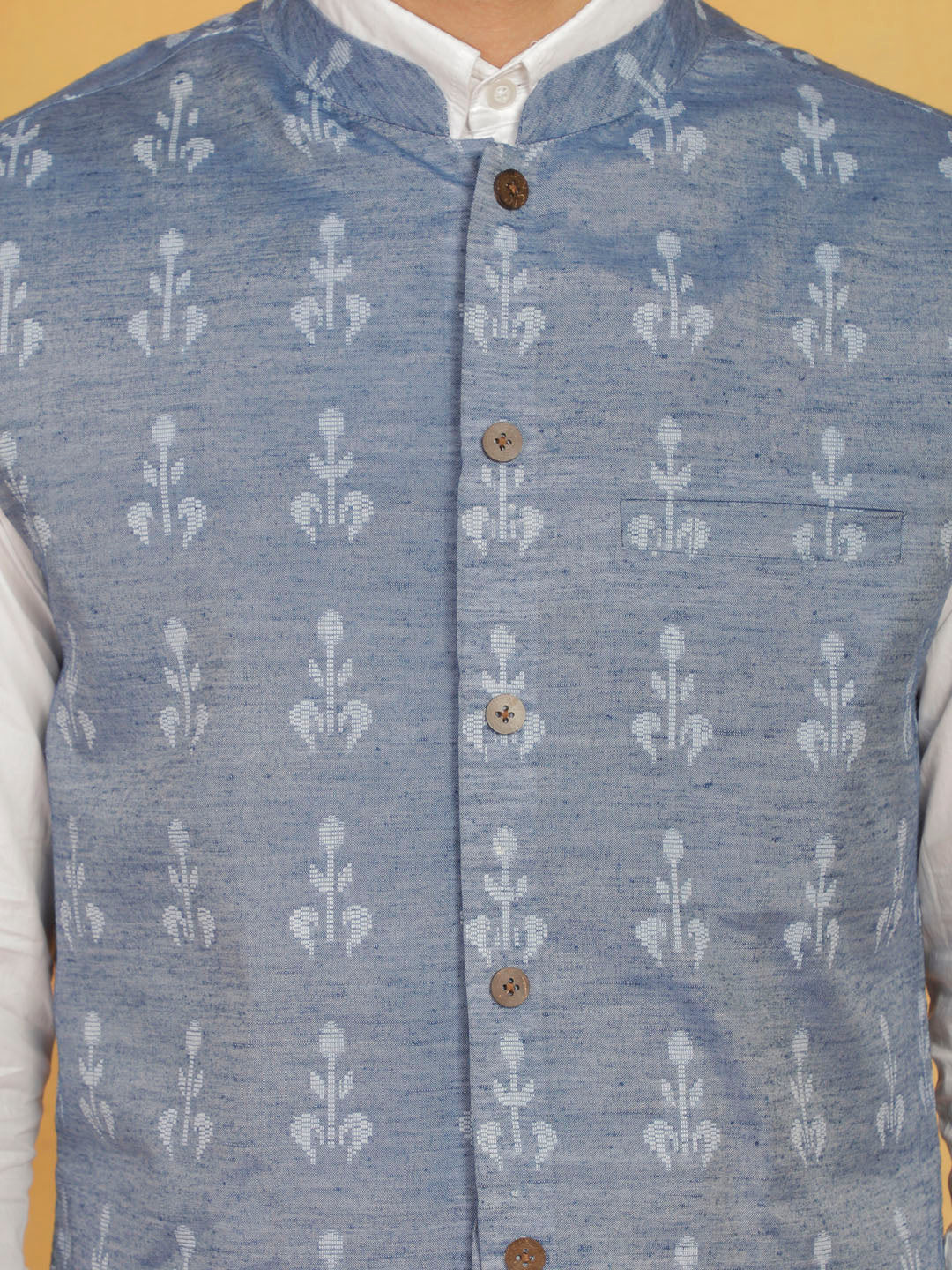 VASTRAMAY Men's Blue Cotton Nehru Jacket