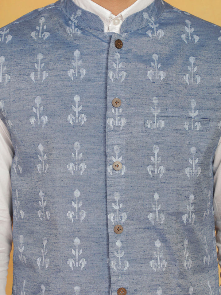  High-Quality and Comfortable VASTRAMAY Men's Blue Cotton Nehru Jacket for All Seasons