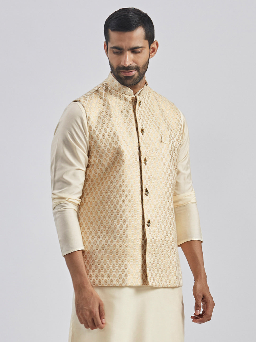 Men's Gold Viscose Nehru Jacket