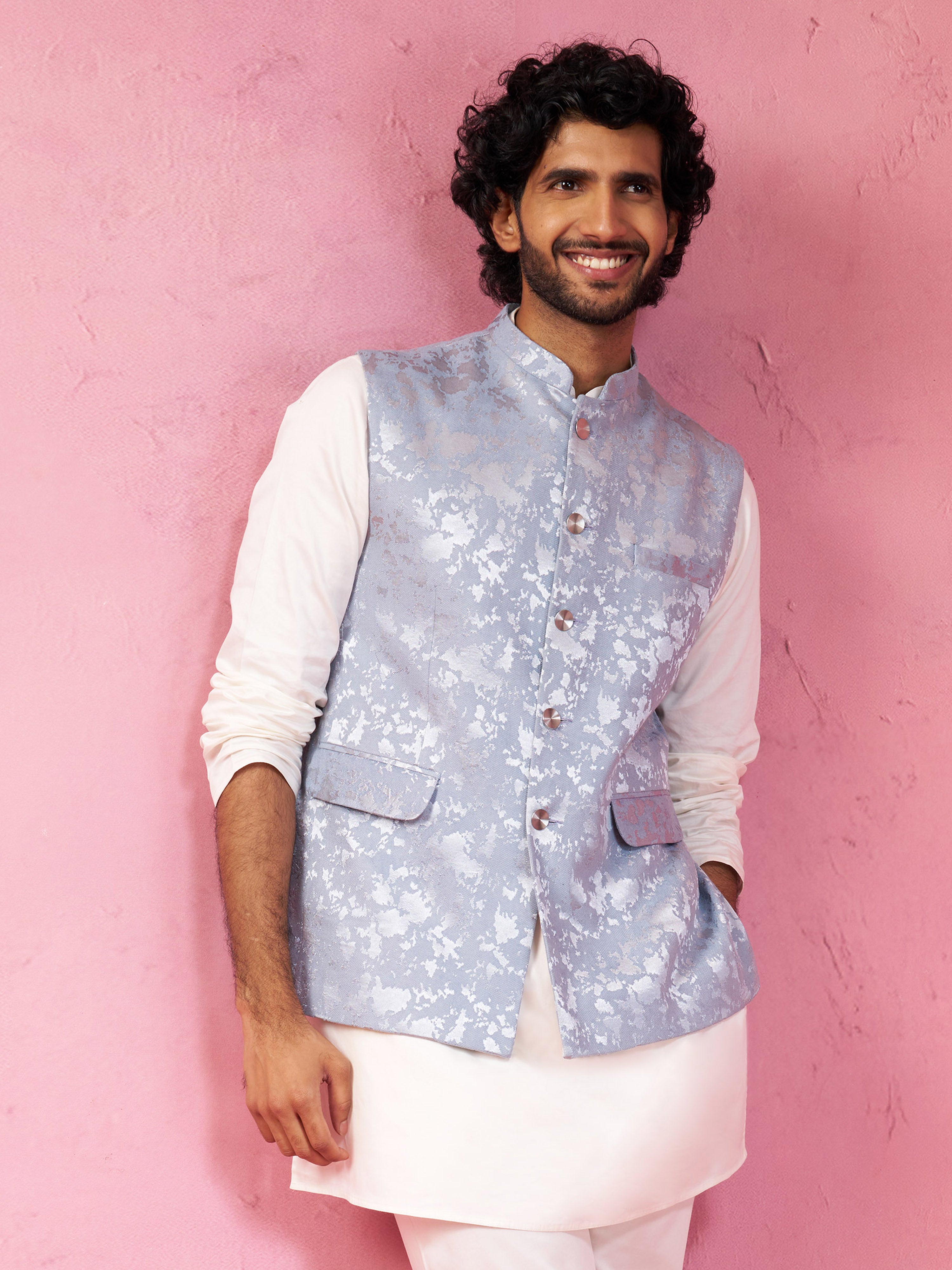 Men's Grey Monty Jacquard Nehru Jacket