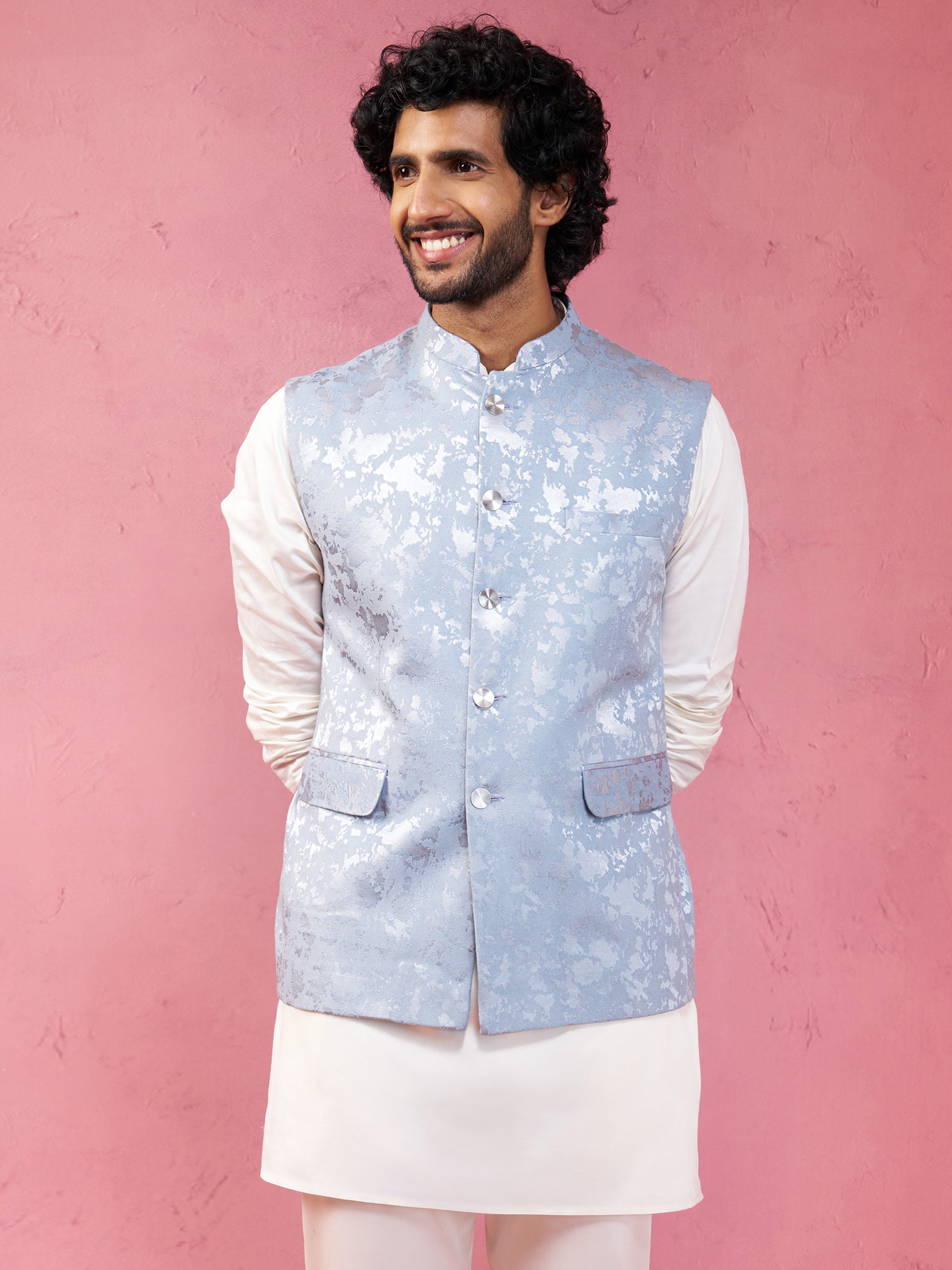 Men's Grey Monty Jacquard Nehru Jacket