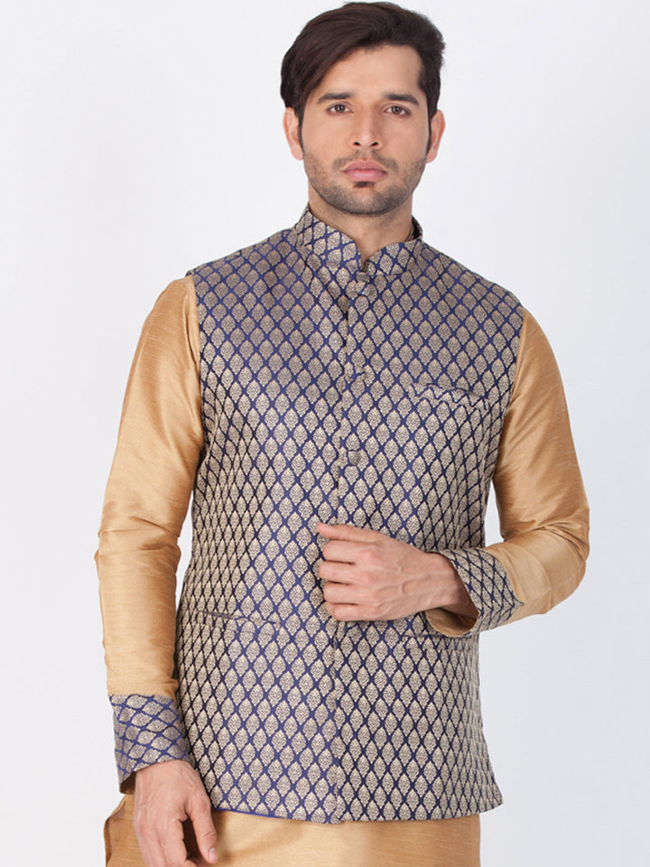 Vastramay Silk Blend Blue and Gold Baap Beta Ethnic Jacket