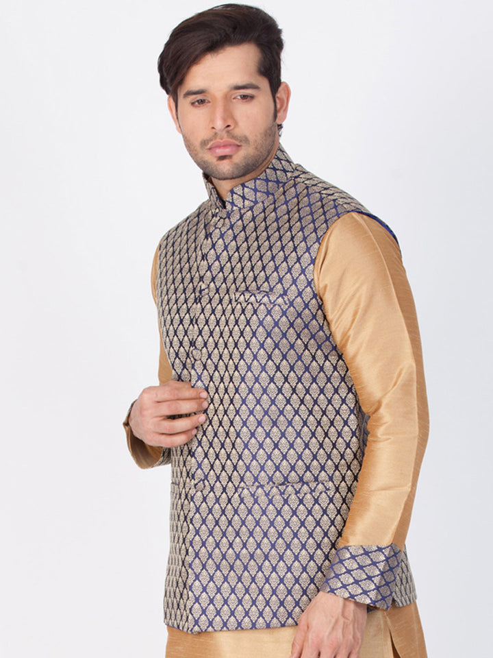 Vastramay Silk Blend Blue and Gold Baap Beta Ethnic Jacket