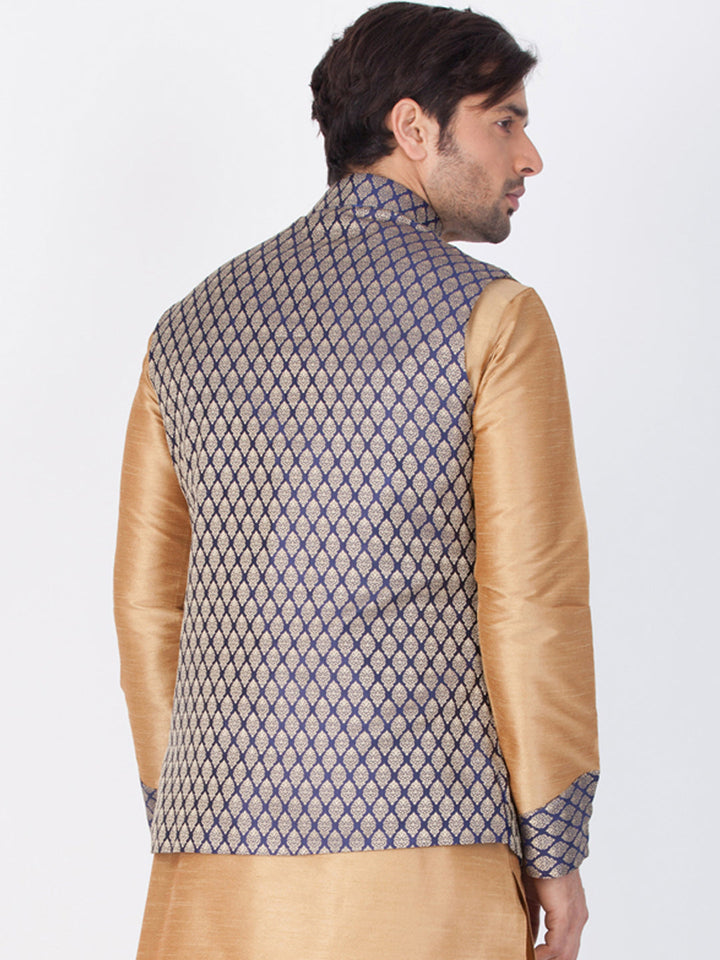 Vastramay Silk Blend Blue and Gold Baap Beta Ethnic Jacket