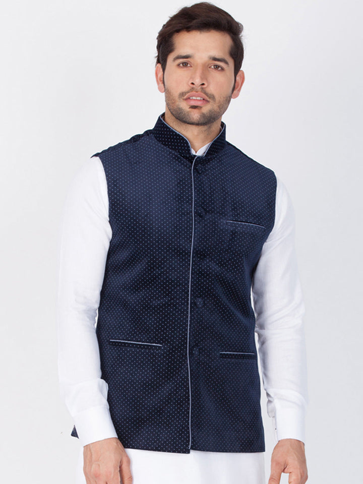 VASTRAMAY Velvet Navy Blue Color Baap Beta Ethnic Jacket