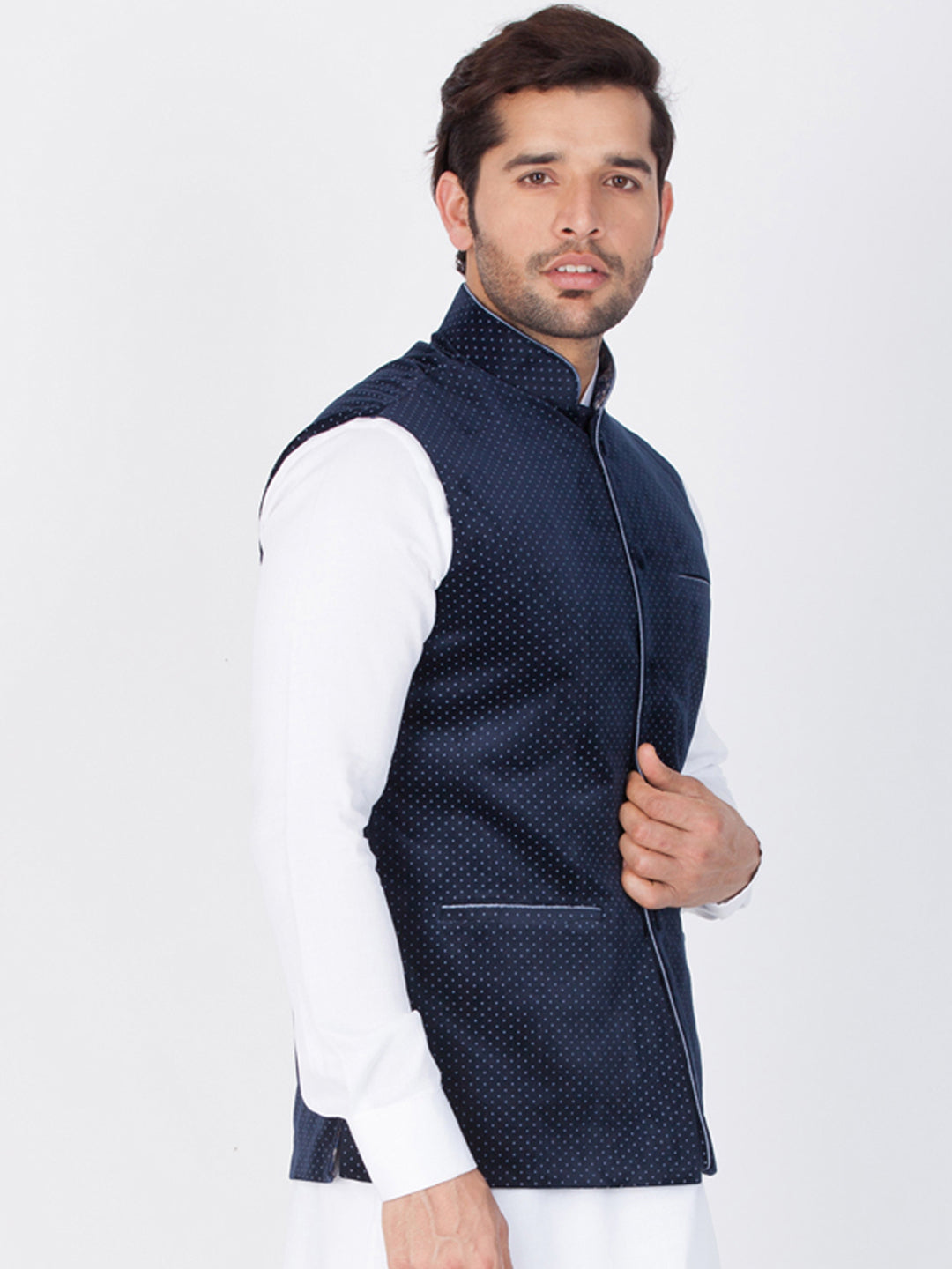 VASTRAMAY Velvet Navy Blue Color Baap Beta Ethnic Jacket