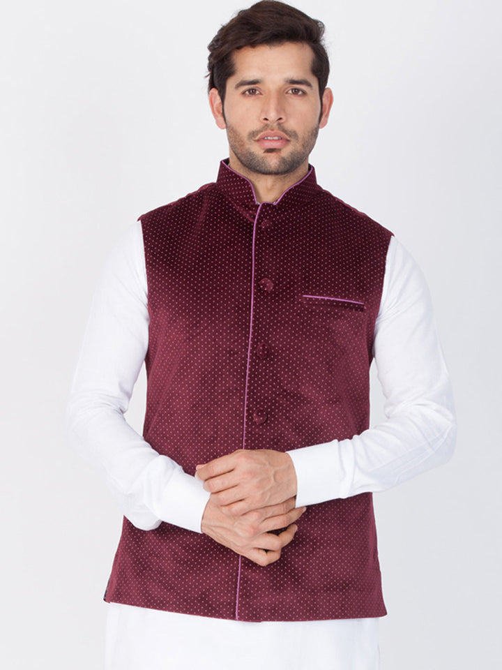 VASTRAMAY Velvet Maroon Color Baap Beta Ethnic Jacket