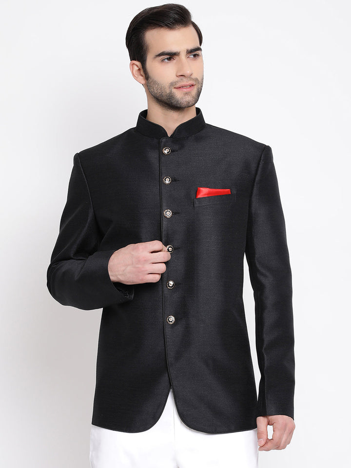 Vastramay Men's Black Silk Blend Jodhpuri