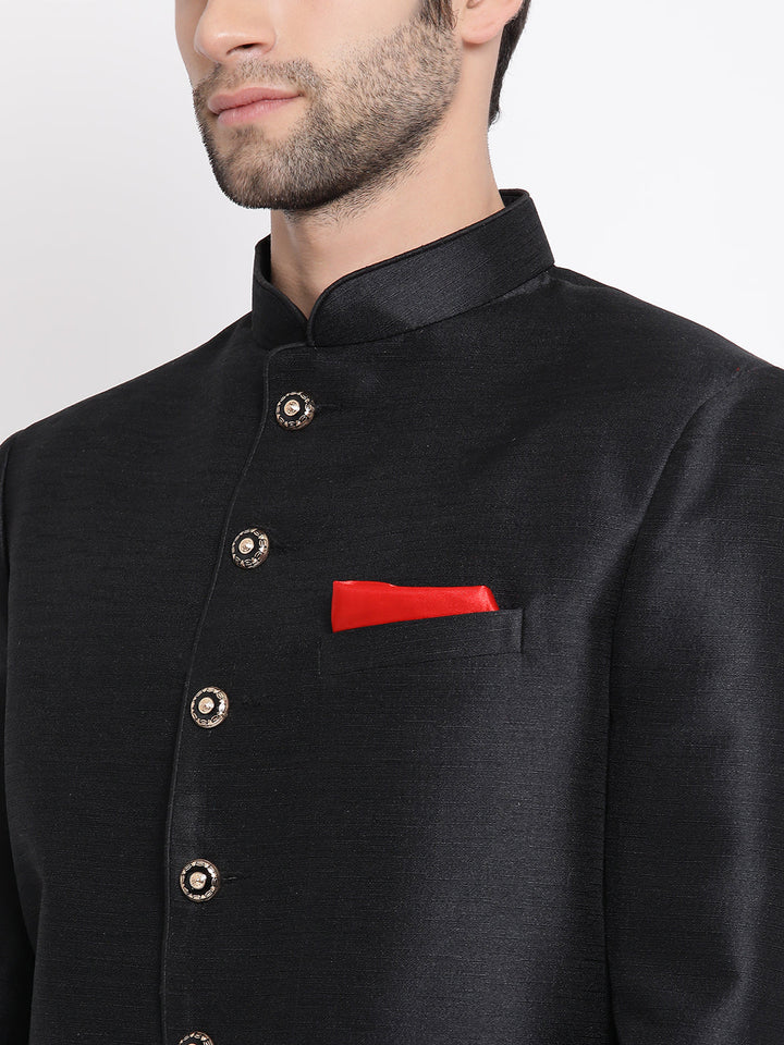 VASTRAMAY Black Silk Blend Jodhpuri Baap Beta Set